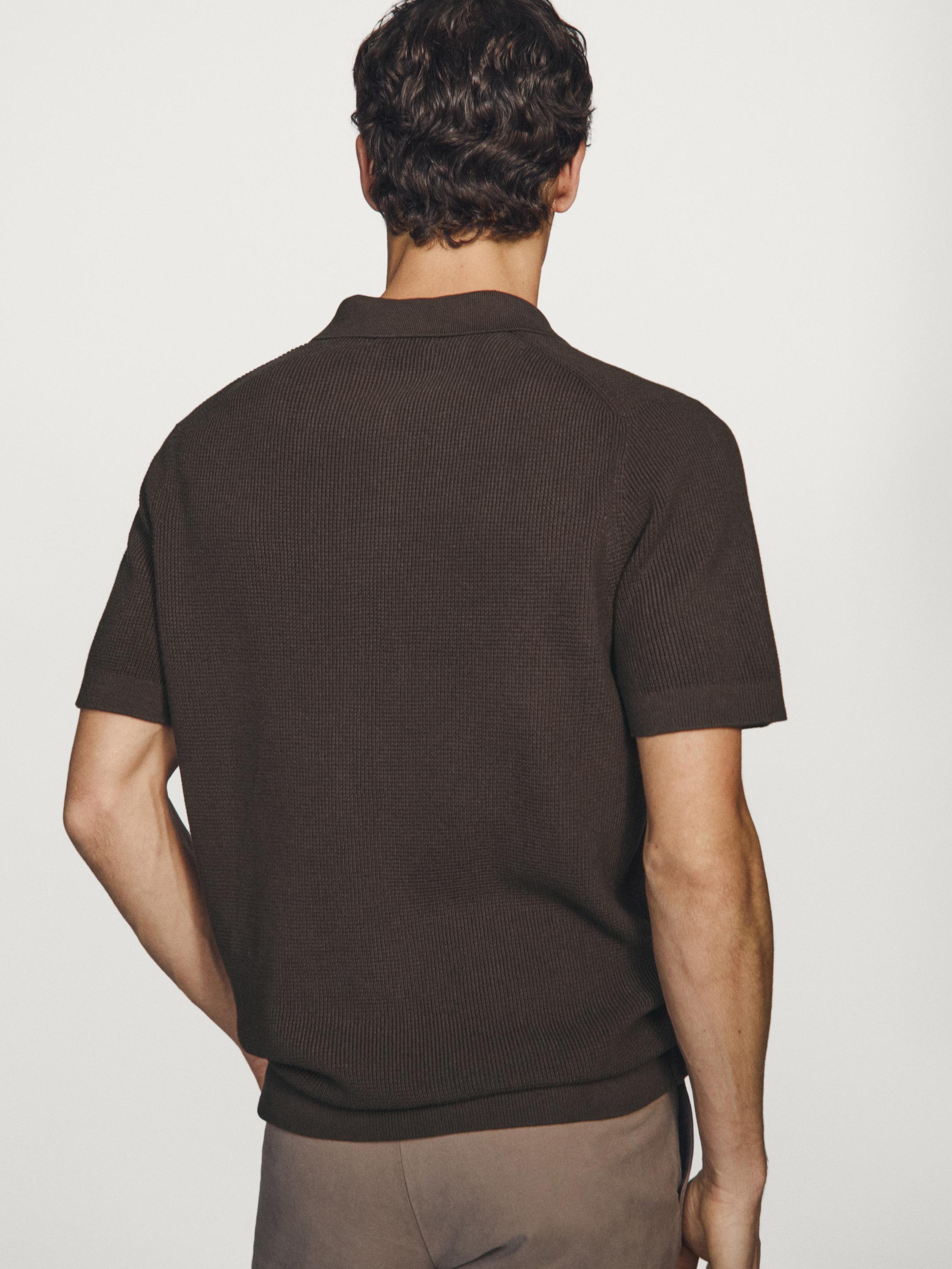 Textured cotton knit polo shirt